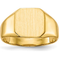 10K Yellow Gold Polished & Brushed Signet Ring - Engravable, 9.5x9.5mm Top