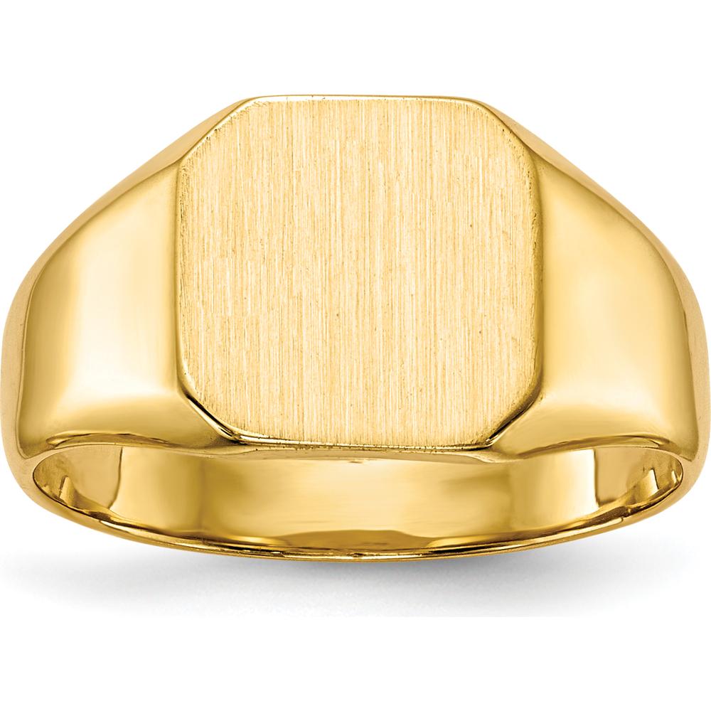 10K Yellow Gold Polished & Brushed Signet Ring - Engravable, 9.5x9.5mm Top