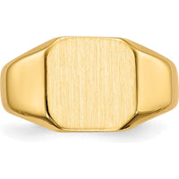 10K Yellow Gold Polished & Brushed Signet Ring - Engravable, 9.5x9.5mm Top