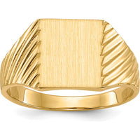 10K Yellow Gold Polished & Brushed Signet Ring with Satin Finish and Engravable Surface
