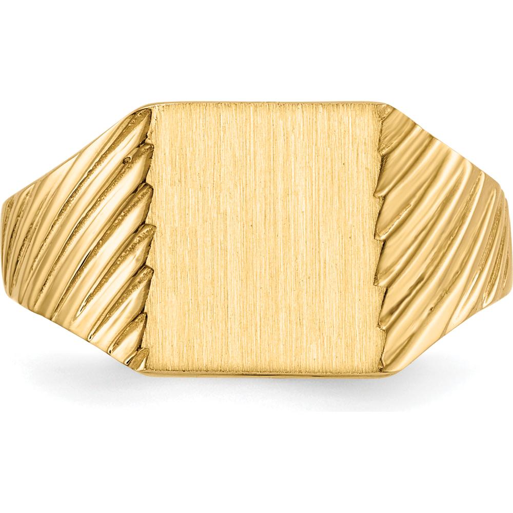 10K Yellow Gold Polished & Brushed Signet Ring with Satin Finish and Engravable Surface