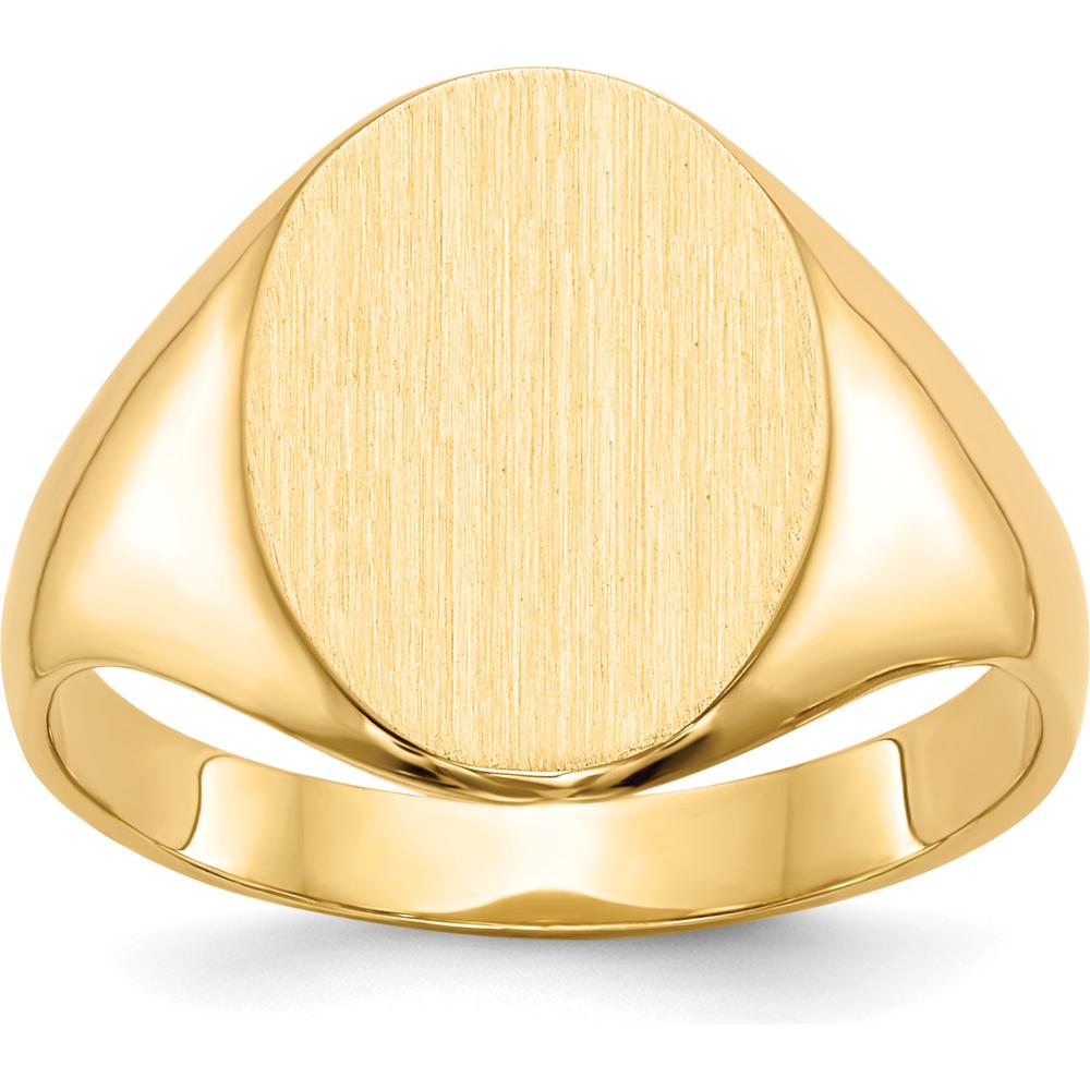 10K Yellow Gold Polished and Brushed Signet Ring with Satin Finish - Custom Engravable, 14x10mm