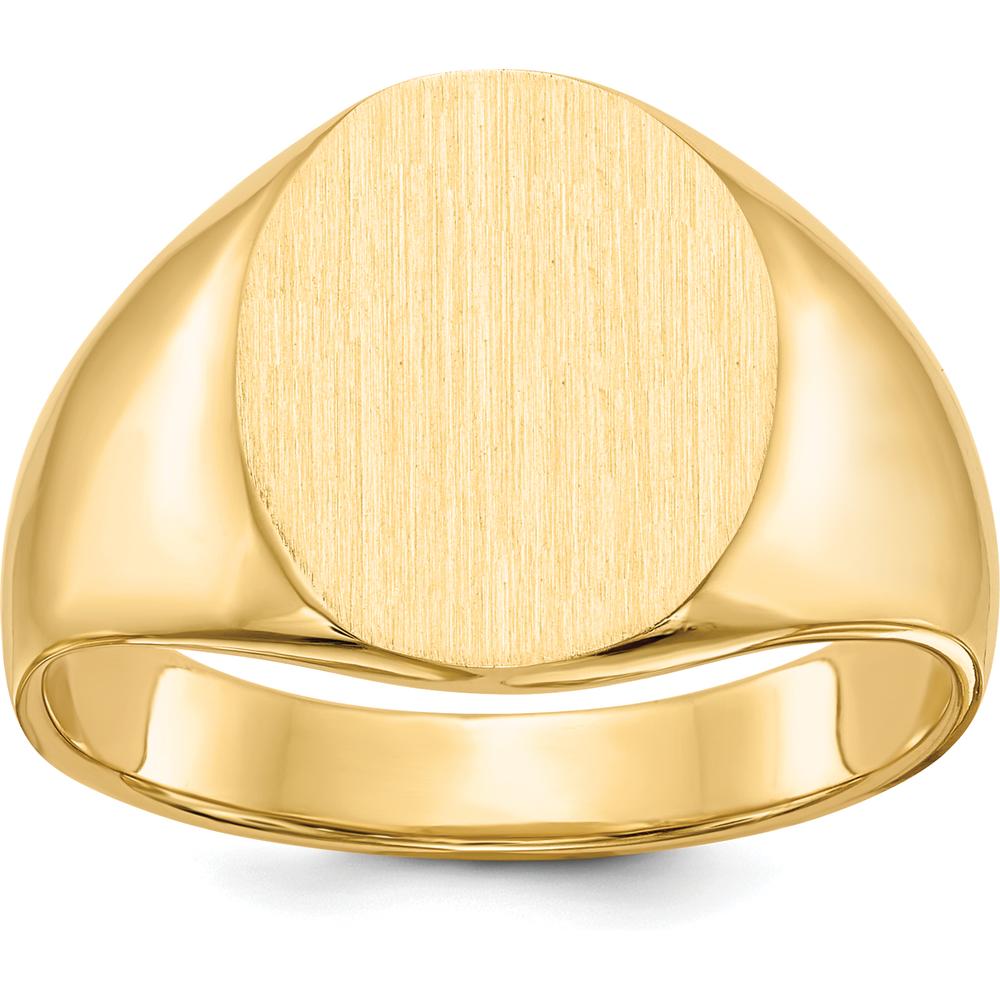 10K Yellow Gold Polished & Brushed Signet Ring with Tapered Band - Size 8-12