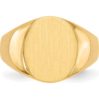 10K Yellow Gold Polished & Brushed Signet Ring with Tapered Band - Size 8-12