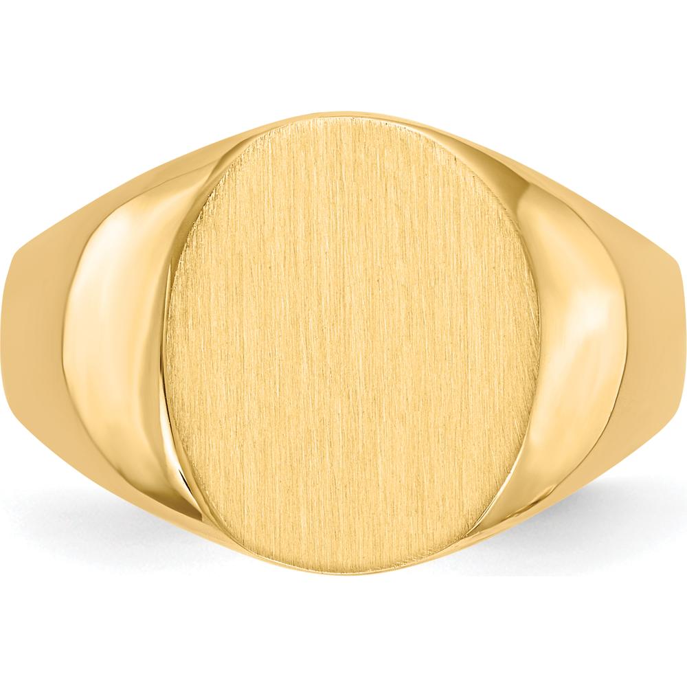 10K Yellow Gold Polished & Brushed Signet Ring with Tapered Band - Size 8-12