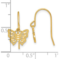 10K Yellow Gold Polished and Diamond-Cut Butterfly Dangle Earrings with French Wire Closure - 17mm Length