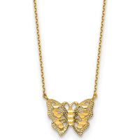 10K Yellow Gold Polished and Diamond-Cut Butterfly Pendant Necklace with 2" Extension