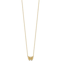 10K Yellow Gold Polished and Diamond-Cut Butterfly Pendant Necklace with 2" Extension