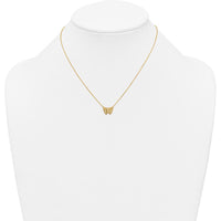 10K Yellow Gold Polished and Diamond-Cut Butterfly Pendant Necklace with 2" Extension