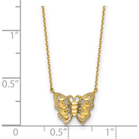 10K Yellow Gold Polished and Diamond-Cut Butterfly Pendant Necklace with 2" Extension