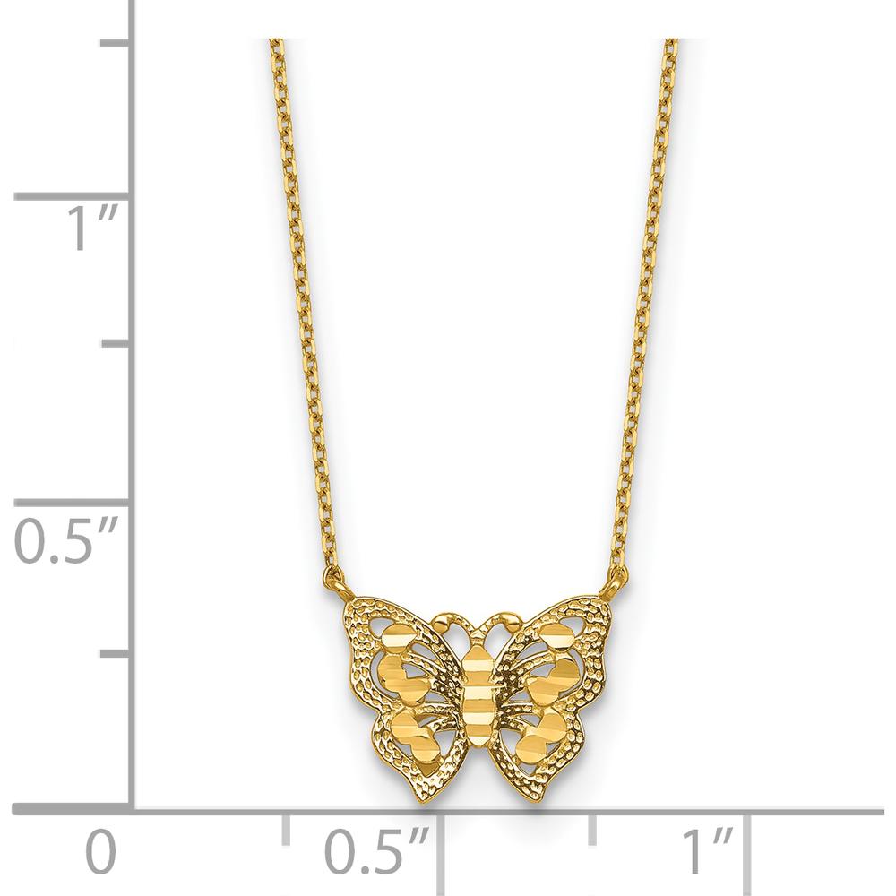 10K Yellow Gold Polished and Diamond-Cut Butterfly Pendant Necklace with 2" Extension