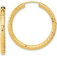 10K Yellow Gold Polished & Diamond-Cut Endless Hoop Earrings - 30mm