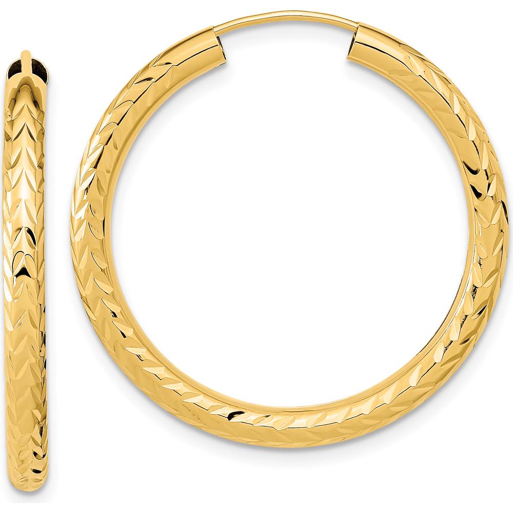 10K Yellow Gold Polished & Diamond-Cut Endless Hoop Earrings - 30mm