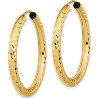 10K Yellow Gold Polished & Diamond-Cut Endless Hoop Earrings - 30mm