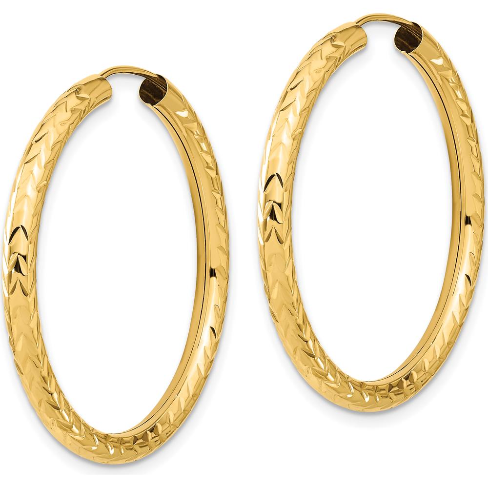 10K Yellow Gold Polished & Diamond-Cut Endless Hoop Earrings - 34mm Length