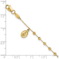10K Yellow Gold Polished and Diamond-Cut Miraculous Medal Cross Rosary Bracelet - 7.5" Length
