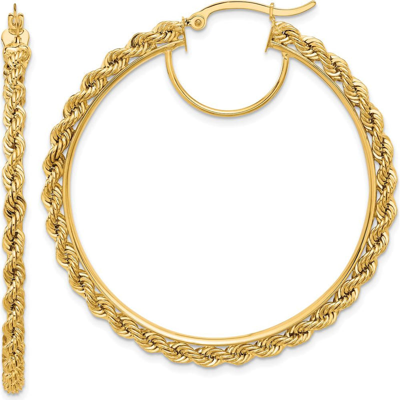 10K Yellow Gold Polished and Diamond-Cut Rope 2.95mm Hoop Earrings