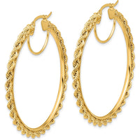 10K Yellow Gold Polished and Diamond-Cut Rope 2.95mm Hoop Earrings