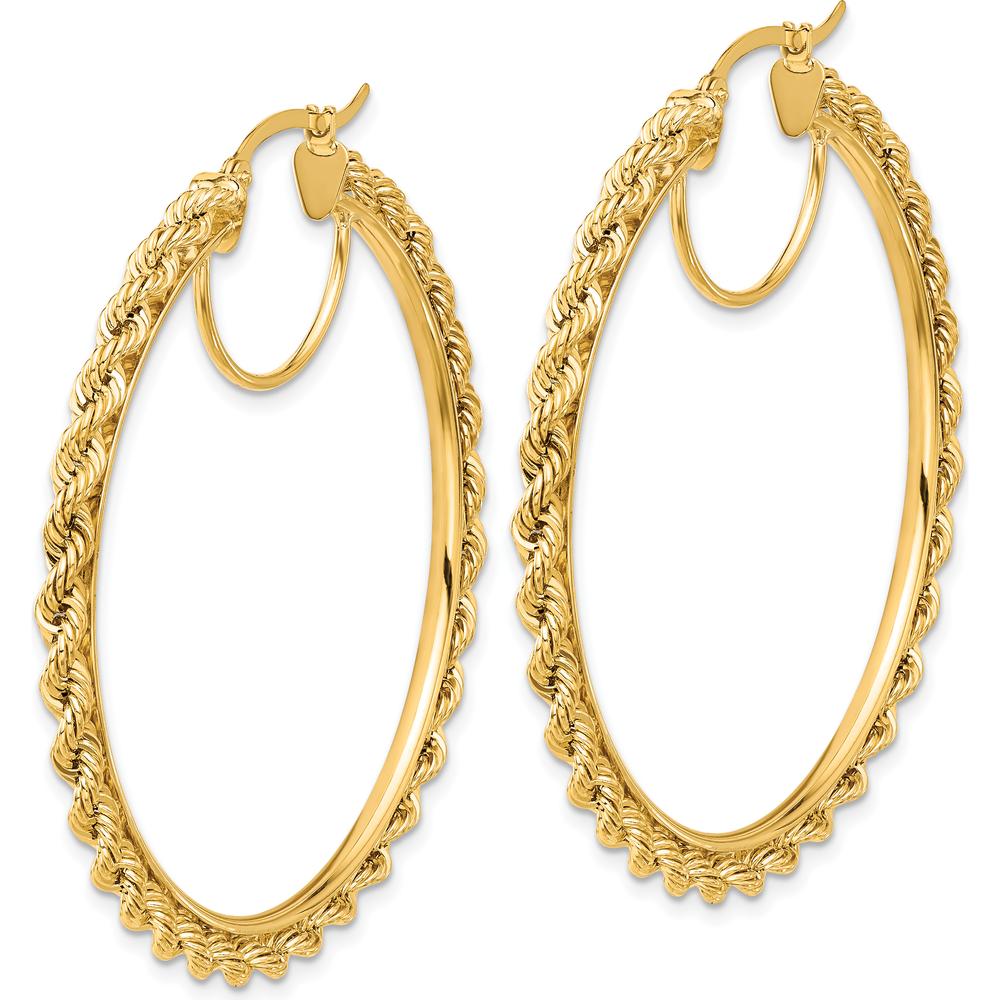 10K Yellow Gold Polished and Diamond-Cut Rope 2.95mm Hoop Earrings