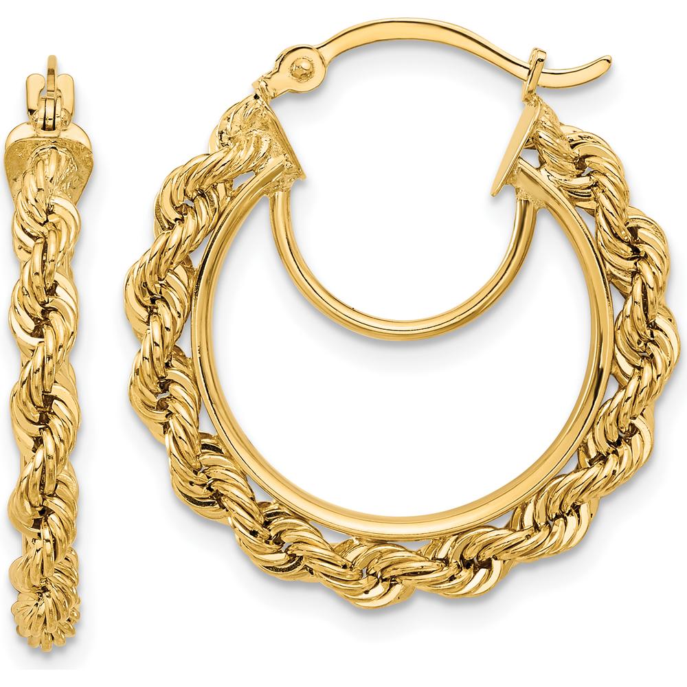 10K Yellow Gold Polished and Diamond-Cut Rope 2.95mm Large Hoop Earrings