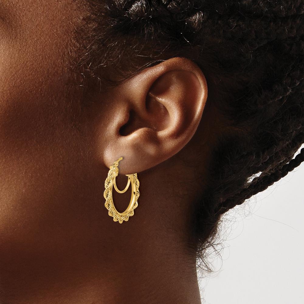 10K Yellow Gold Polished and Diamond-Cut Rope 2.95mm Large Hoop Earrings