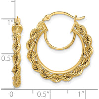 10K Yellow Gold Polished and Diamond-Cut Rope 2.95mm Large Hoop Earrings