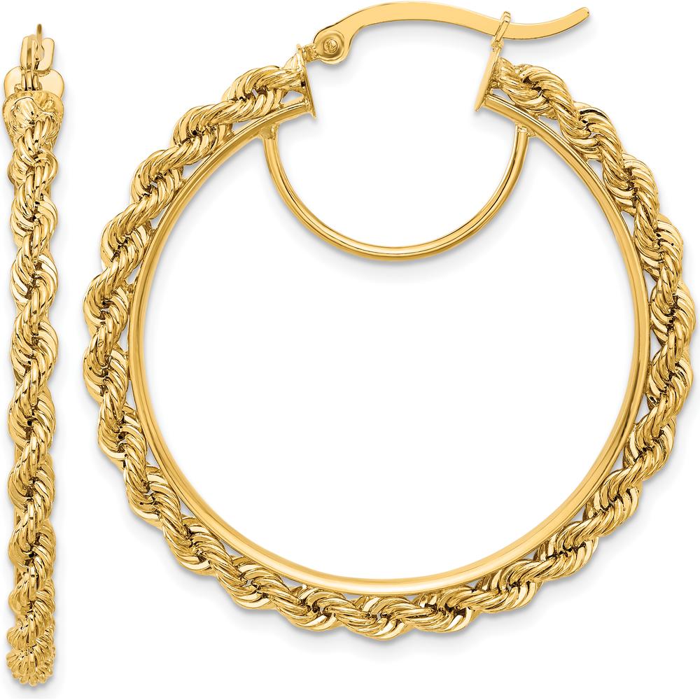 10K Yellow Gold Polished and Diamond-Cut Rope 2.95mm Large Hoop Earrings