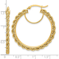 10K Yellow Gold Polished and Diamond-Cut Rope 2.95mm Large Hoop Earrings