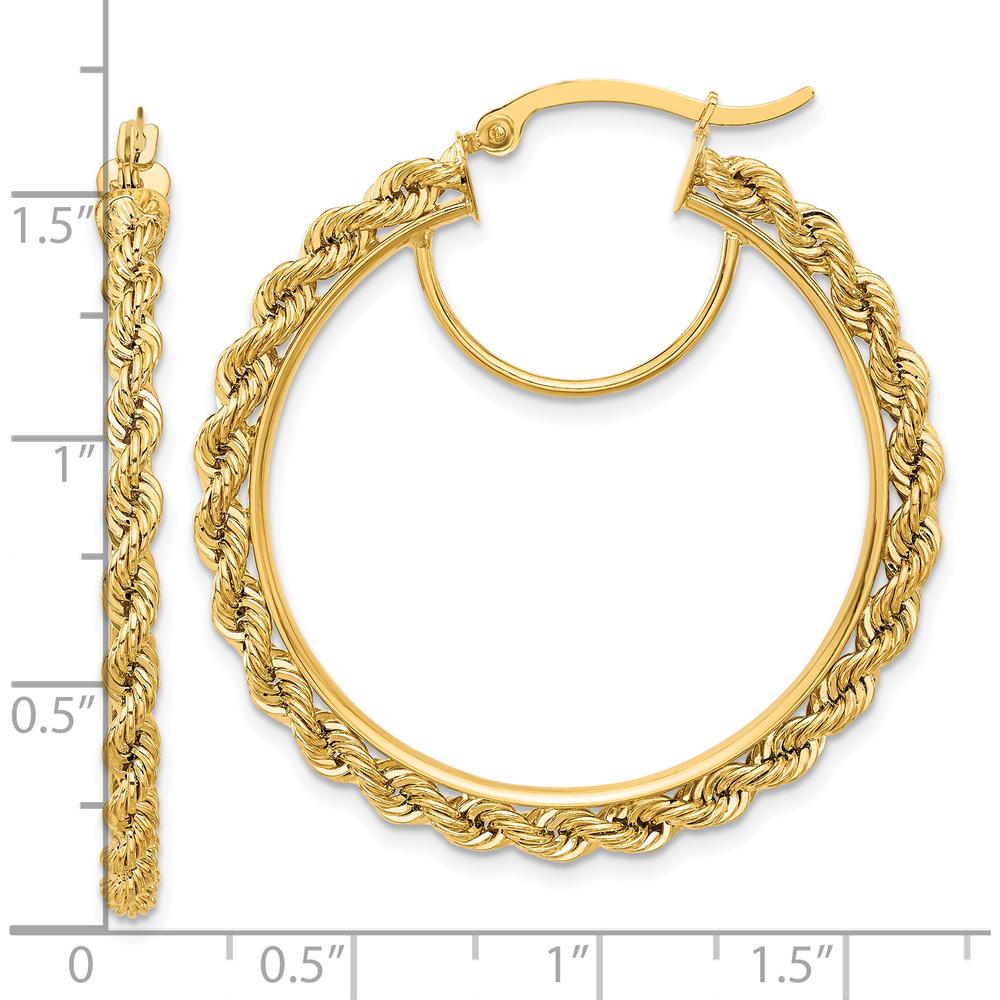 10K Yellow Gold Polished and Diamond-Cut Rope 2.95mm Large Hoop Earrings