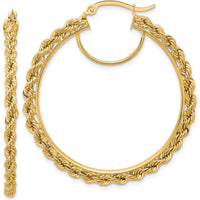 10K Yellow Gold Polished and Diamond-Cut Rope Hoop Earrings - 2.95mm