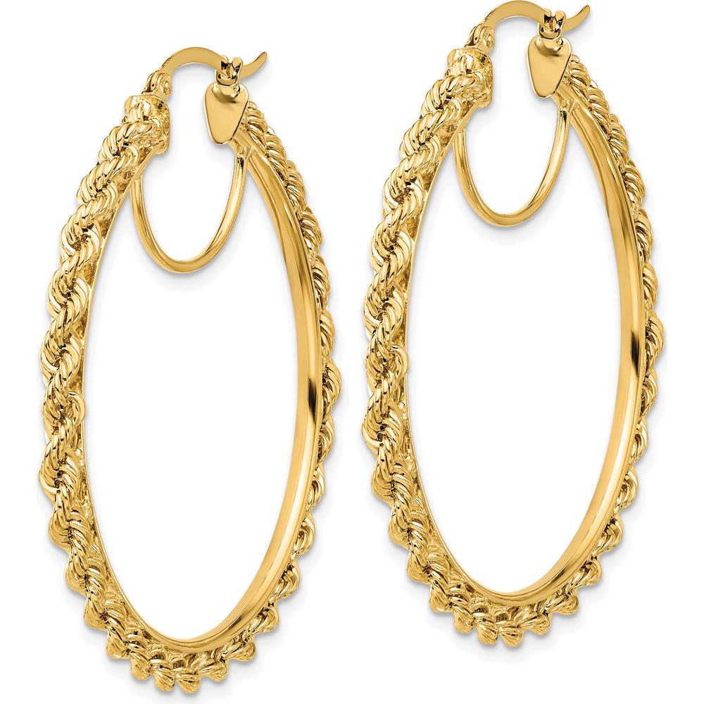 10K Yellow Gold Polished and Diamond-Cut Rope Hoop Earrings - 2.95mm