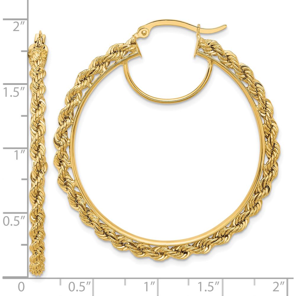 10K Yellow Gold Polished and Diamond-Cut Rope Hoop Earrings - 2.95mm