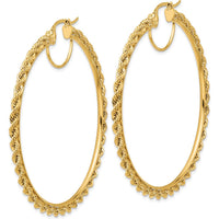 10K Yellow Gold Polished and Diamond-Cut Rope Hoop Earrings - 2.95mm Thickness
