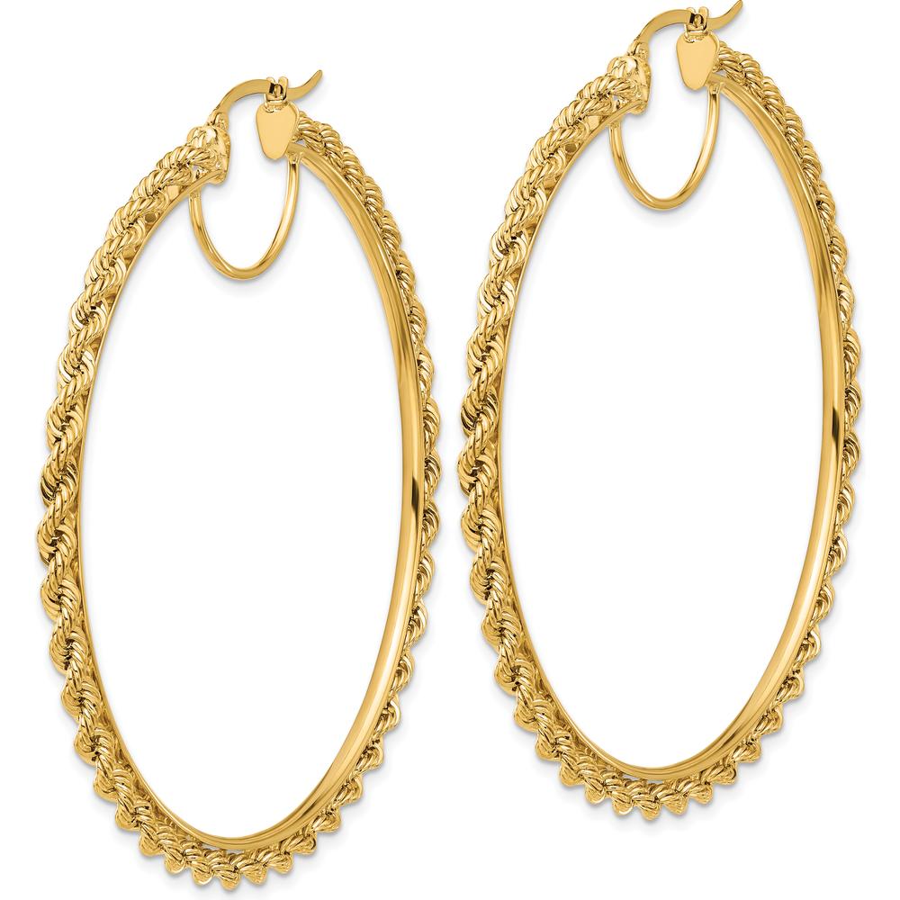 10K Yellow Gold Polished and Diamond-Cut Rope Hoop Earrings - 2.95mm Thickness