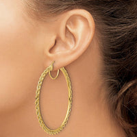 10K Yellow Gold Polished and Diamond-Cut Rope Hoop Earrings - 2.95mm Thickness