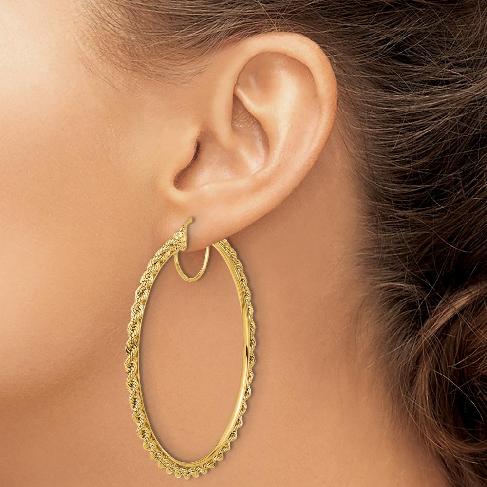 10K Yellow Gold Polished and Diamond-Cut Rope Hoop Earrings - 2.95mm Thickness