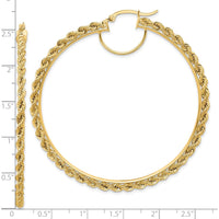 10K Yellow Gold Polished and Diamond-Cut Rope Hoop Earrings - 2.95mm Thickness