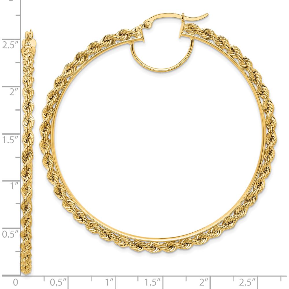 10K Yellow Gold Polished and Diamond-Cut Rope Hoop Earrings - 2.95mm Thickness