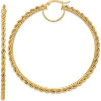10K Yellow Gold Polished and Diamond-Cut Rope Large Hoop Earrings - 2.95mm Width