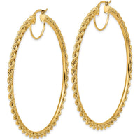 10K Yellow Gold Polished and Diamond-Cut Rope Large Hoop Earrings - 2.95mm Width