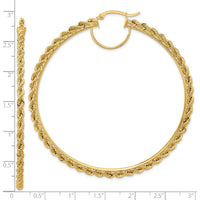 10K Yellow Gold Polished and Diamond-Cut Rope Large Hoop Earrings - 2.95mm Width