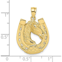 10K Yellow Gold Polished and Engraved Horse Head in Horseshoe Charm