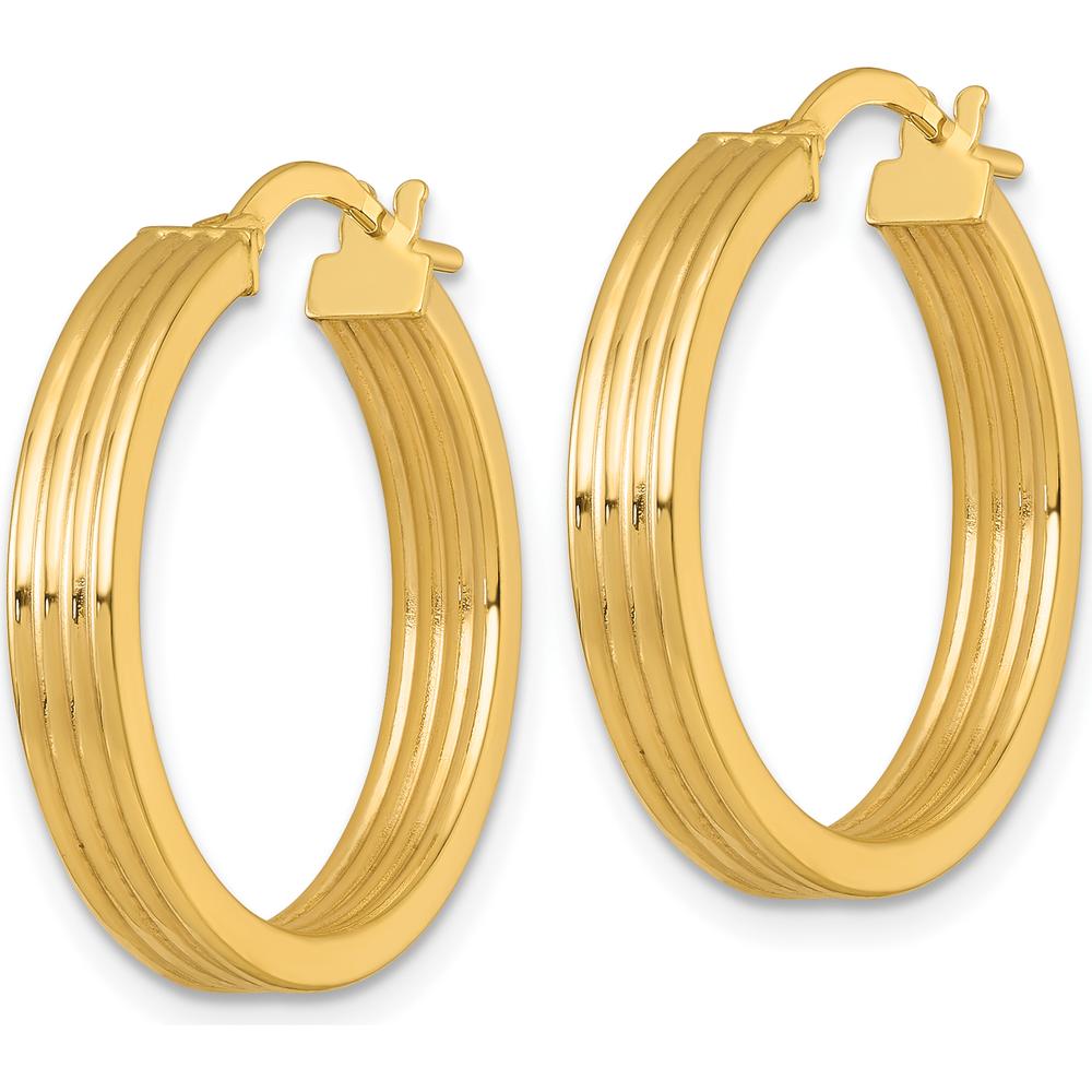 10K Yellow Gold Polished and Grooved 24mm Tube Hoop Earrings