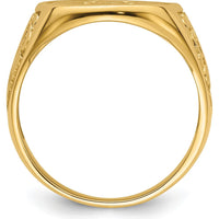 10K Yellow Gold Polished and Grooved Men's Masonic Ring - 18.9mm Top Width