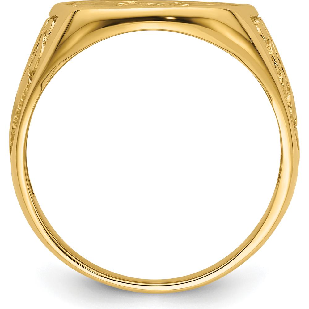10K Yellow Gold Polished and Grooved Men's Masonic Ring - 18.9mm Top Width