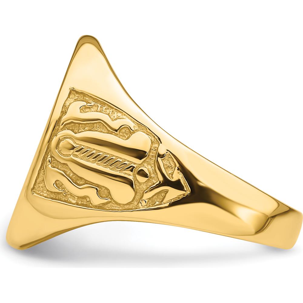 10K Yellow Gold Polished and Grooved Men's Masonic Ring - 18.9mm Top Width