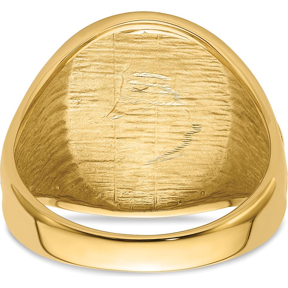 10K Yellow Gold Polished and Grooved Men's Masonic Ring - 18.9mm Top Width