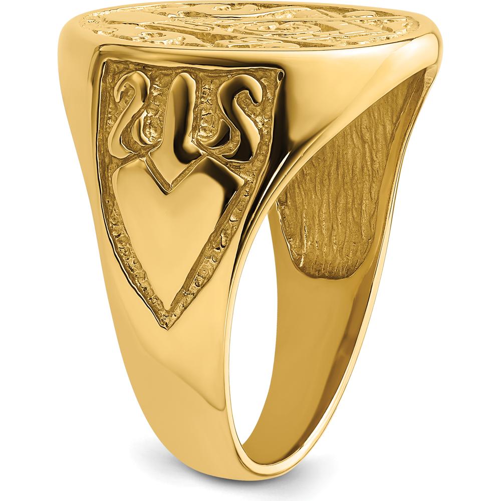 10K Yellow Gold Polished and Grooved Men's Masonic Ring - 18.9mm Top Width