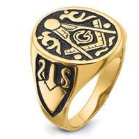 10K Yellow Gold Polished and Grooved Men's Masonic Ring - 18.9mm Top Width