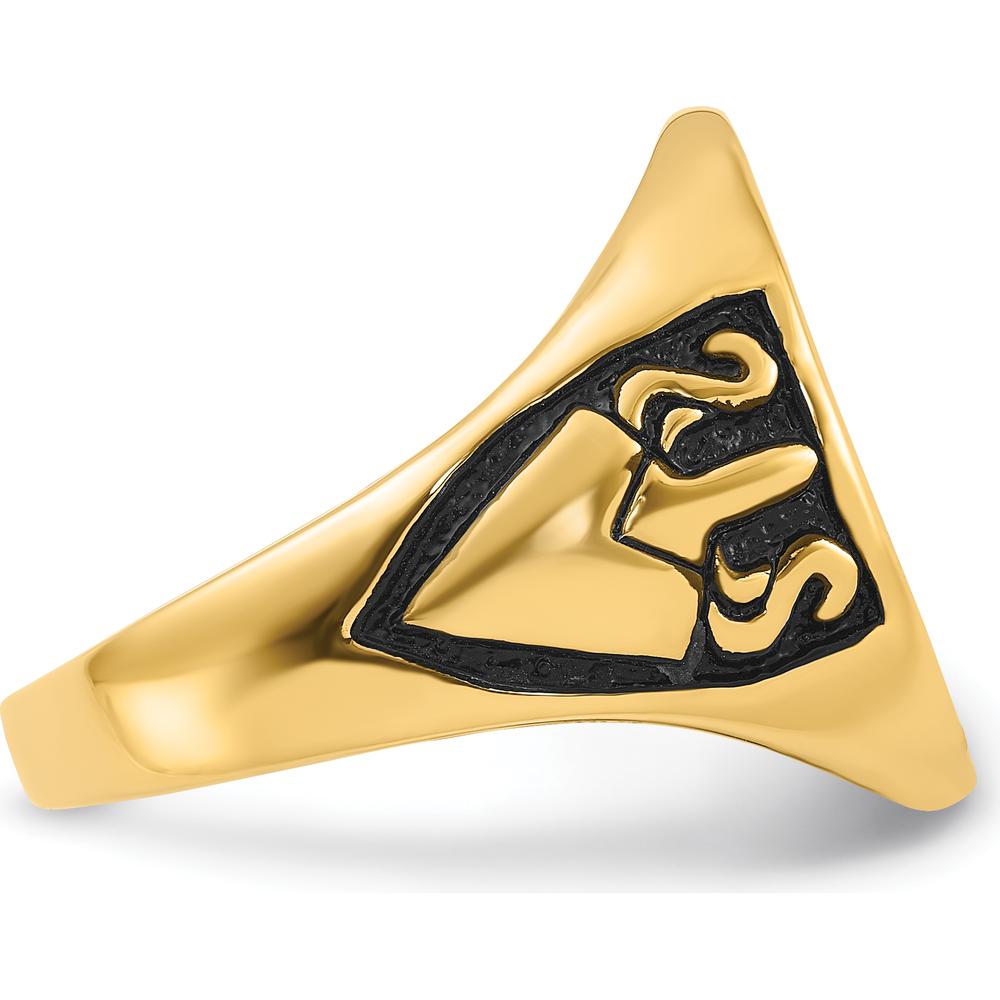 10K Yellow Gold Polished and Grooved Men's Masonic Ring - 18.9mm Top Width